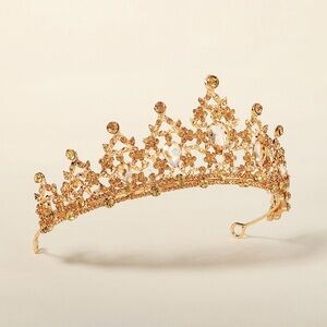 Baroque Bronze Gold Color Crystal Geometric Bridal Tiaras Crowns Headdress